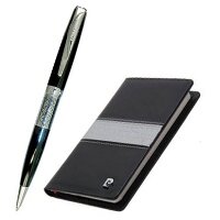 Подарочный набор Pierre Cardin: записная книжка и шариковая ручка. Цвет черный / серый, отделка элементов хром