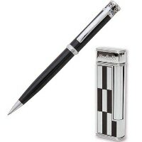Подарочный набор Pierre Cardin шариковая ручка и зажигалка. Цвет черный/серебристый, детали дизайна хром